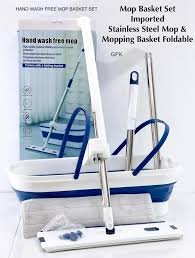 Hand Wash Free Flat Mop with Folding Bucket