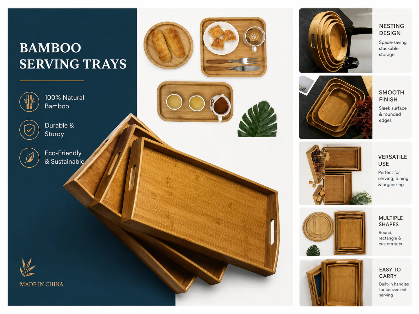 Bamboo-Pattern Serving Trays (Set of 3)